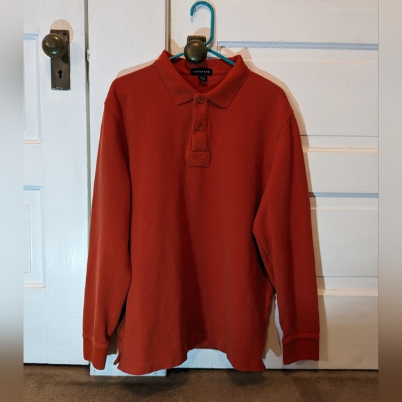 Lands' End Orange XLT (46-48) Long Sleeve Polo with Suede Elbow Patches - Picture 2 of 5
